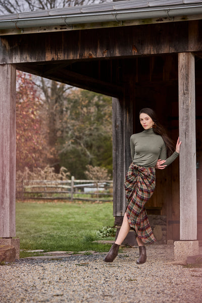 Plaid Draped Belted Skirt