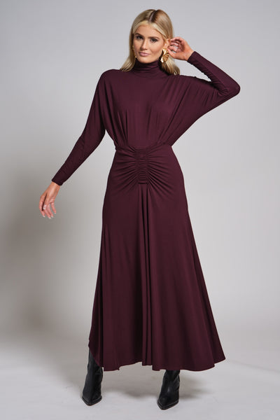 Ruched Waist Turtleneck Maxi Dress
