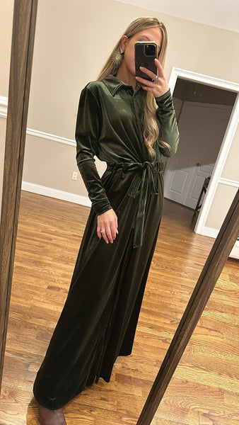 Belted Button Shirtdress-Velvet
