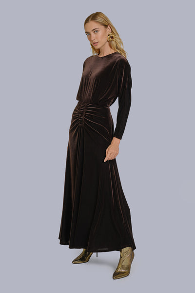 Ruched Waist Maxi Dress-Velvet