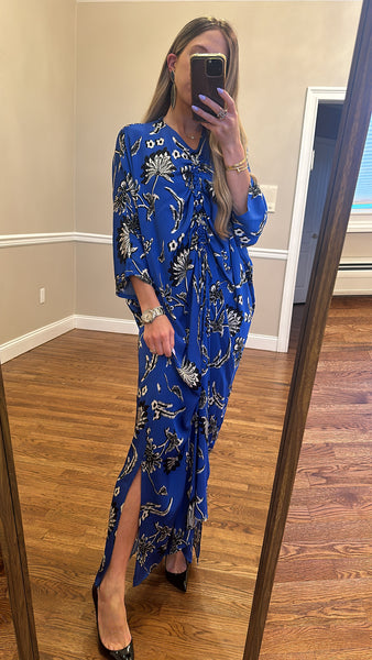 Drawstring Dress-Cobalt Floral