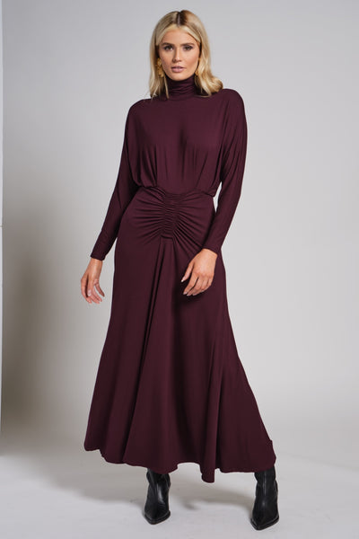 Ruched Waist Turtleneck Maxi Dress