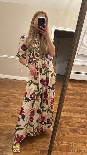 Printed Smocked Belted Dress