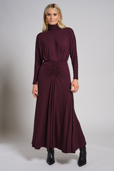 Ruched Waist Turtleneck Maxi Dress