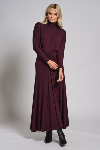 Ruched Waist Turtleneck Maxi Dress