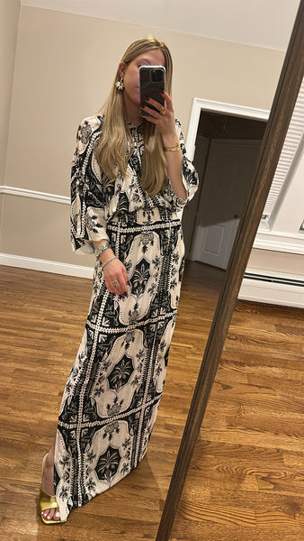 Smocked Wrap Maxi Dress-Print