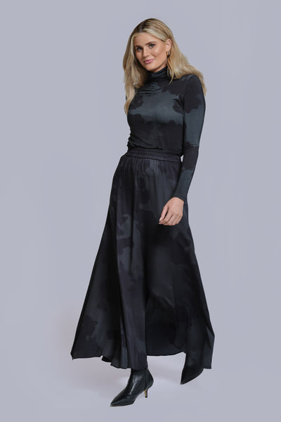Printed Turtleneck- Black Floral Print