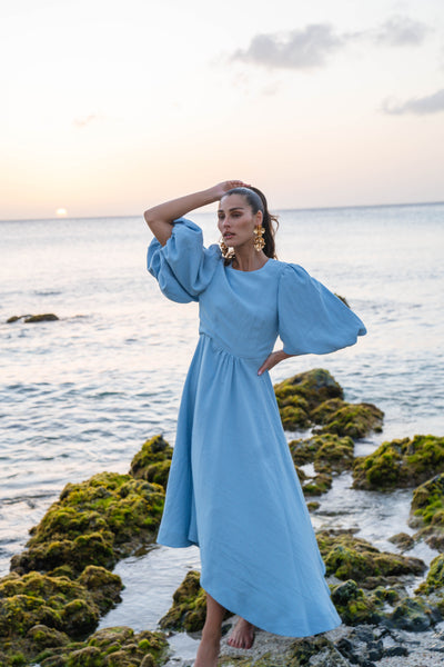Asymmetric Dress-Sky Blue