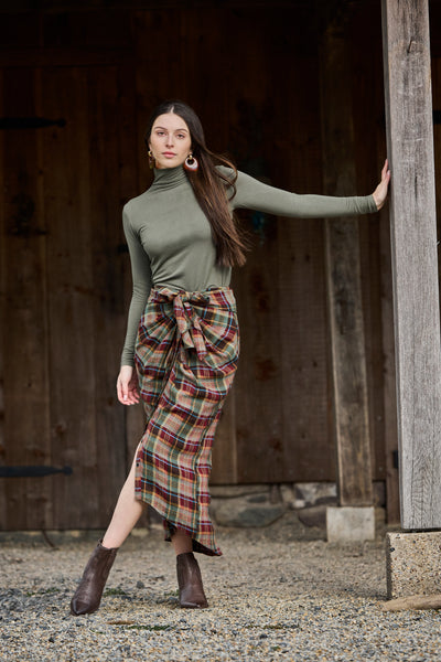 Plaid Draped Belted Skirt