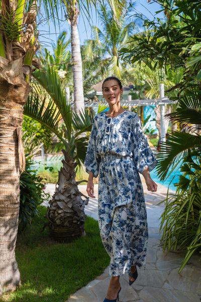 Smocked Wrap Maxi Dress-Print
