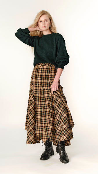 Asymmetric Plaid Skirt