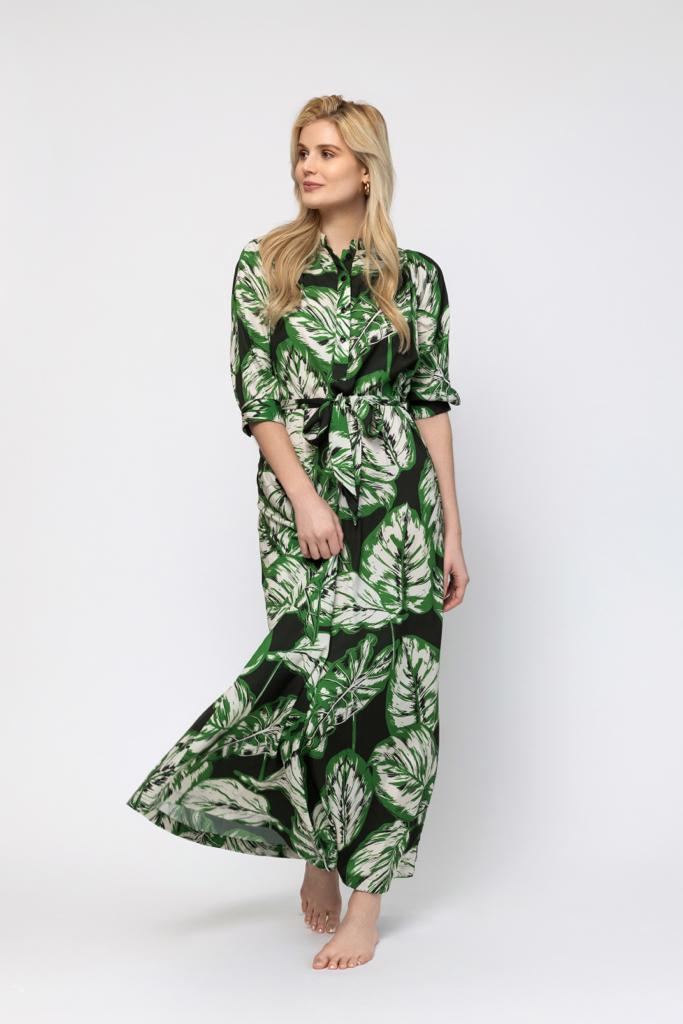 Smocked Belted Dress - Green Floral Print Third By Cee Smocked Belted Dress - Green Floral Print Third By Cee