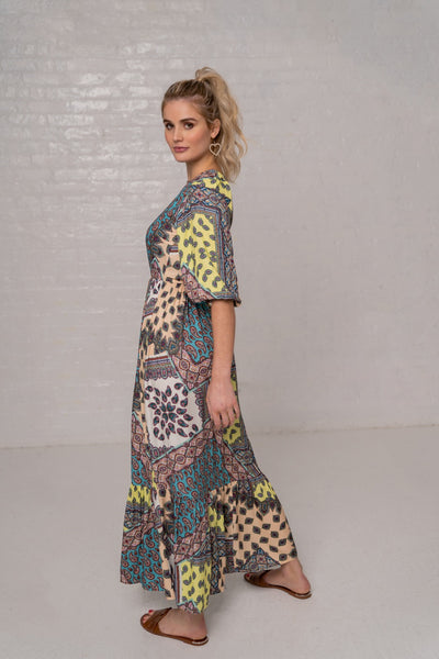 Printed Maxi Dress - Patchwork Print