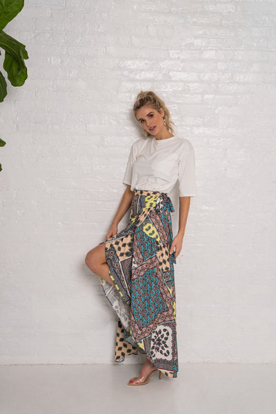 Printed Wrap Skirt - Patchwork Print