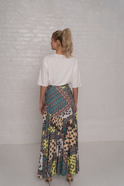 Printed Wrap Skirt - Patchwork Print