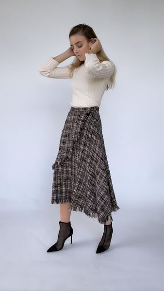 Fringe Tweed Skirt-Midi