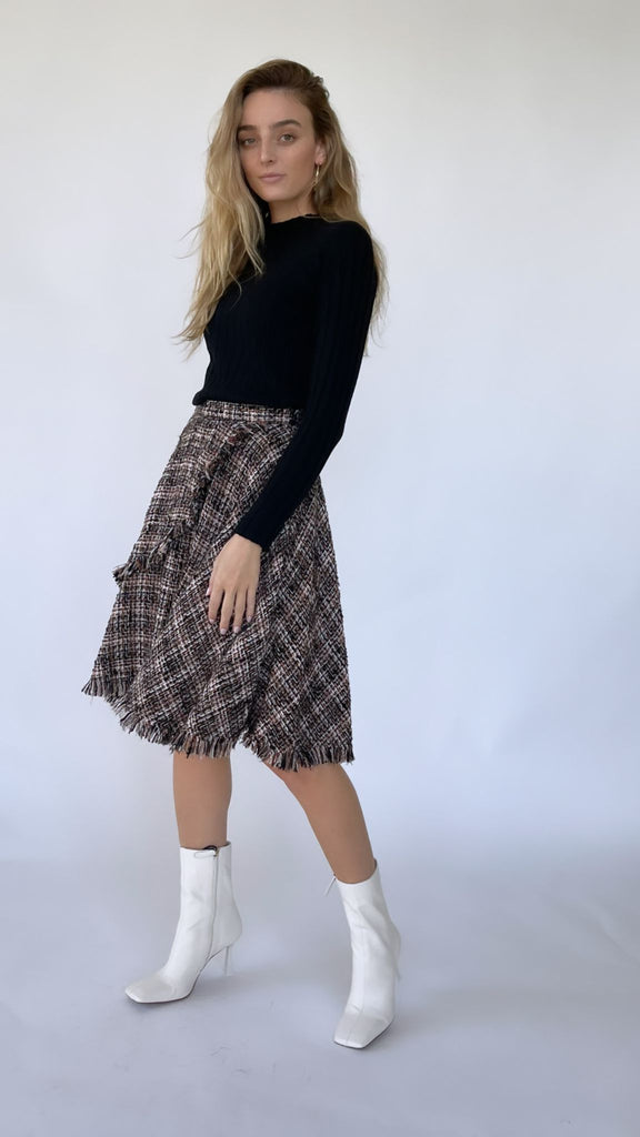 Fringe Tweed Skirt-Short