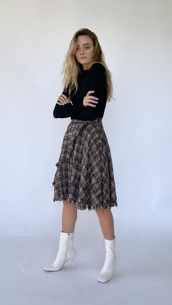 Fringe Tweed Skirt-Short