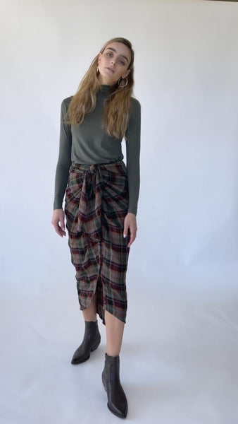 Plaid Draped Belted Skirt