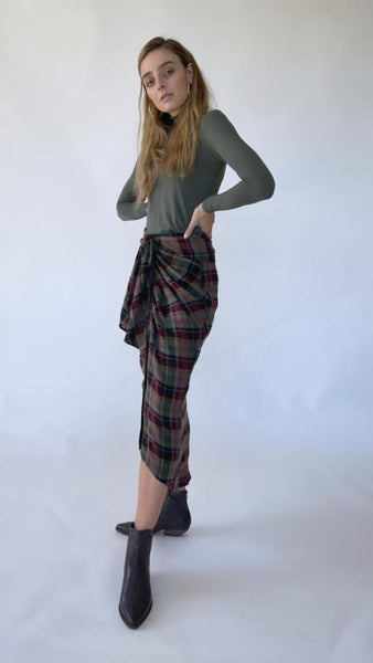 Plaid Draped Belted Skirt