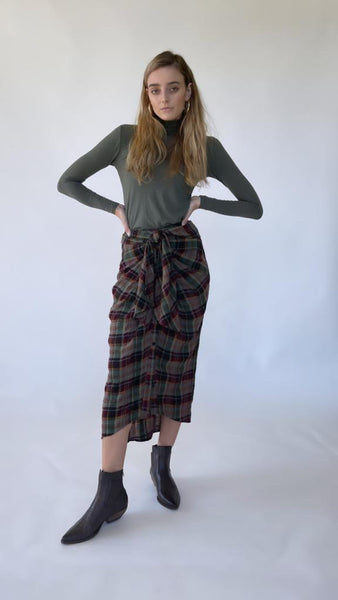 Plaid Draped Belted Skirt