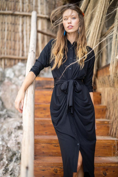 Draped Belted Dress-Jersey