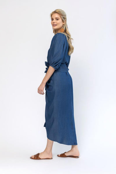 Draped Belted Skirt - Denim