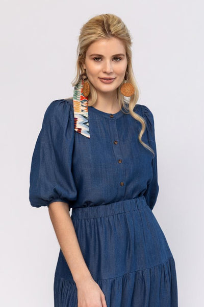 Bubble Sleeve Top - Denim