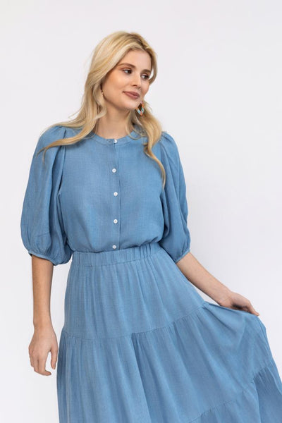 Bubble Sleeve Top - Denim
