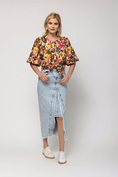 Bubble Sleeve Shirt - Floral Print