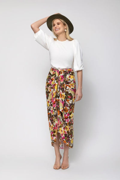 Draped Belted Skirt - Floral Print