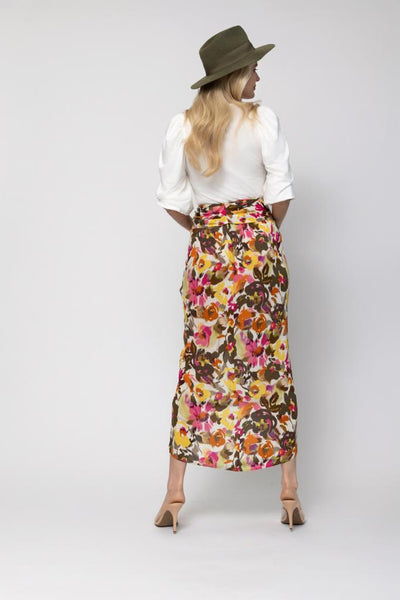 Draped Belted Skirt - Floral Print
